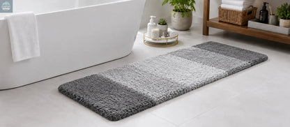 Grey extra soft microfiber bath mat with non slip backing and absorbent surface 47x20 inch