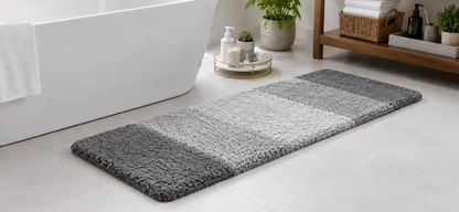 Grey extra soft microfiber bath mat with non slip backing and absorbent surface 47x20 inch