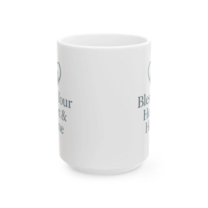 A white ceramic mug with dark gray printed text partially visible on the side, shown on a clean white background. A small 'Comfort Colors' logo watermark is in the top-left corner.