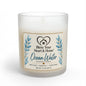 A frosted glass jar candle with a cream-colored wax and a decorative front label reading 'Ocean Water Scented Candle' by Bless Your Heart & Home, shown on a white background.