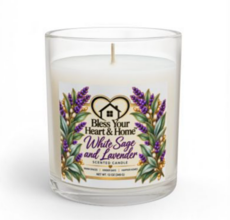 Bless Your Heart & Home Signature Scented Candle – White Sage and Lavender– 11 oz Bless Your Heart & Home
