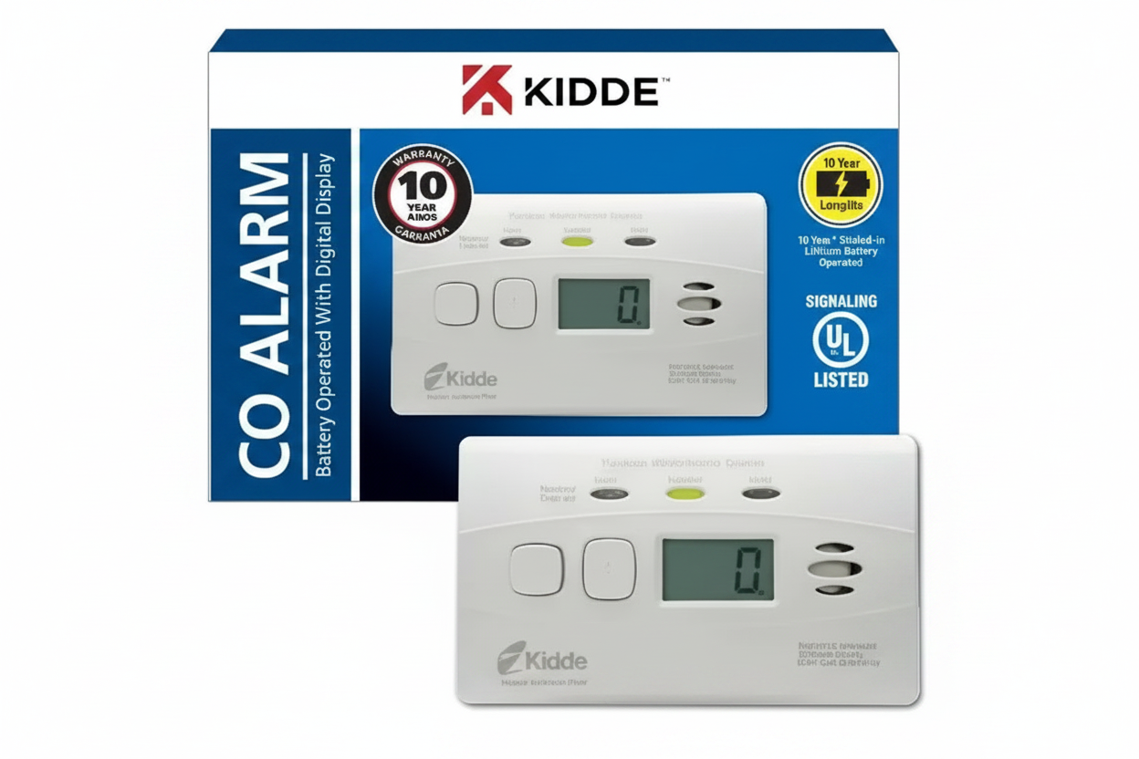 carbon monoxide alarm with packaging and digital display

