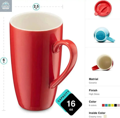  ceramic coffee mug showing 16 ounce capacity and product dimensions