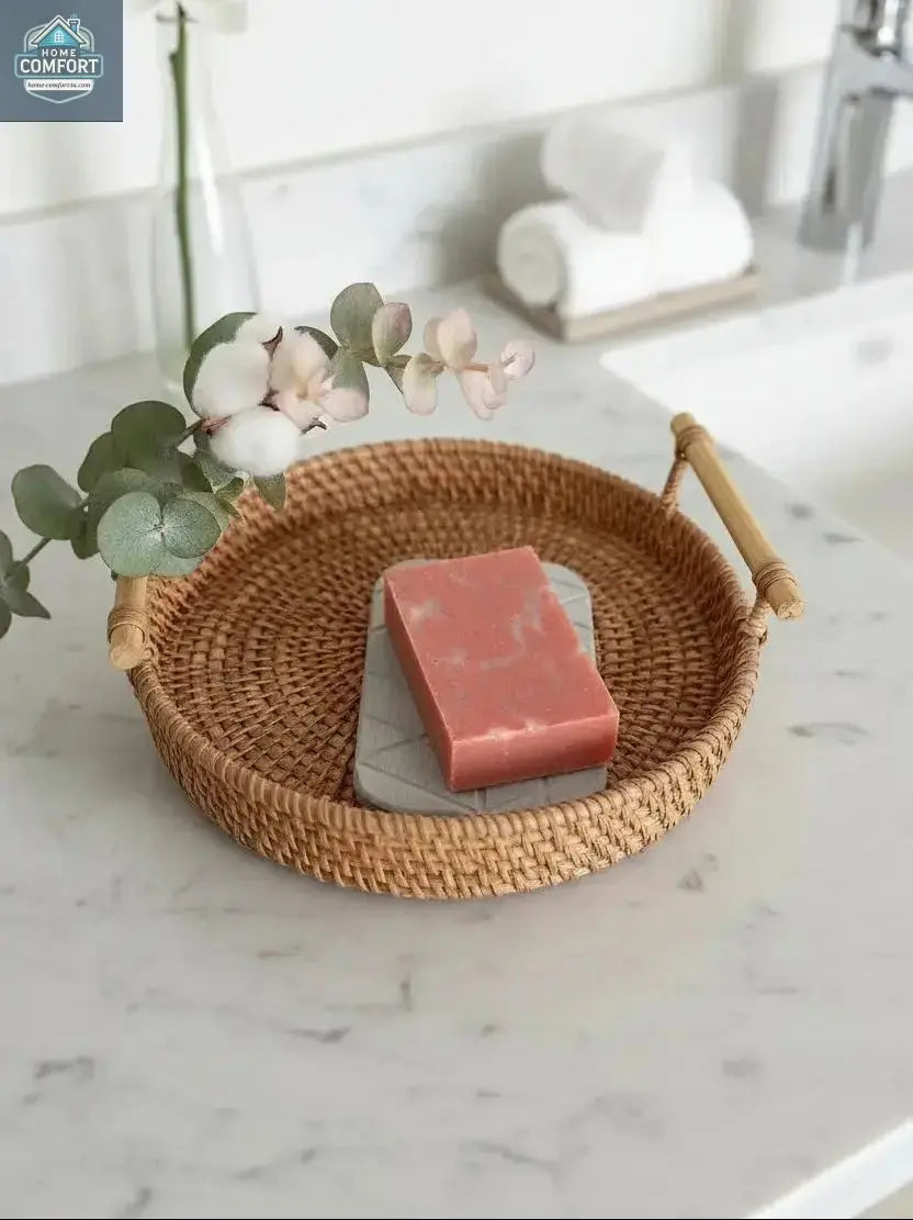 Quick-drying diatomite soap dish holding bar soap in decorative bathroom display