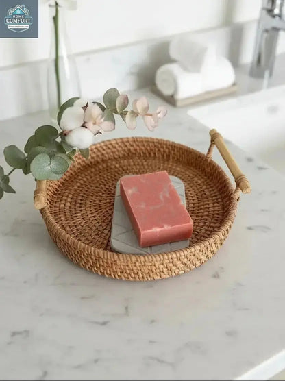 Quick-drying diatomite soap dish holding bar soap in decorative bathroom display