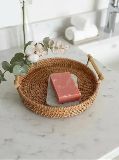 Quick-drying diatomite soap dish holding bar soap in decorative bathroom display