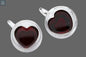 Top view of double wall heart-shaped glass mugs filled with coffee showing insulated borosilicate glass design
