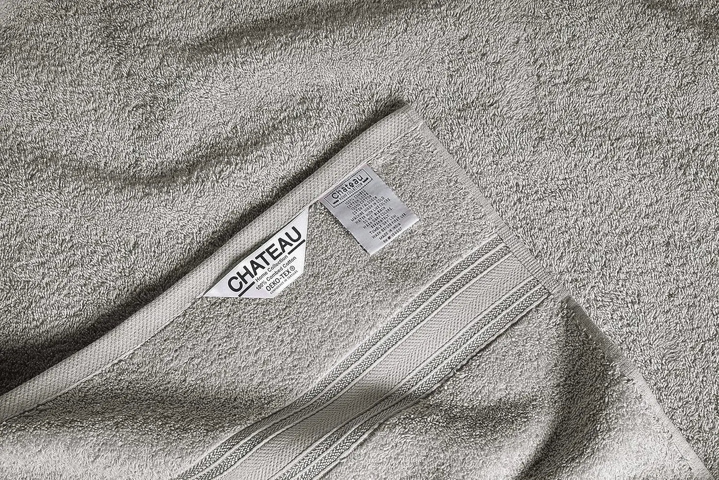 Chateau Home Luxurious 16 Piece Bath Towels Sets, (4 Bath Towels, 4 Hand Towels, 8 Wash Cloths) Low Lint, Bathroom Towel Sets 600 GSM, Durable, Highly Absorbent, Extra Large Bath Towels -Light Grey