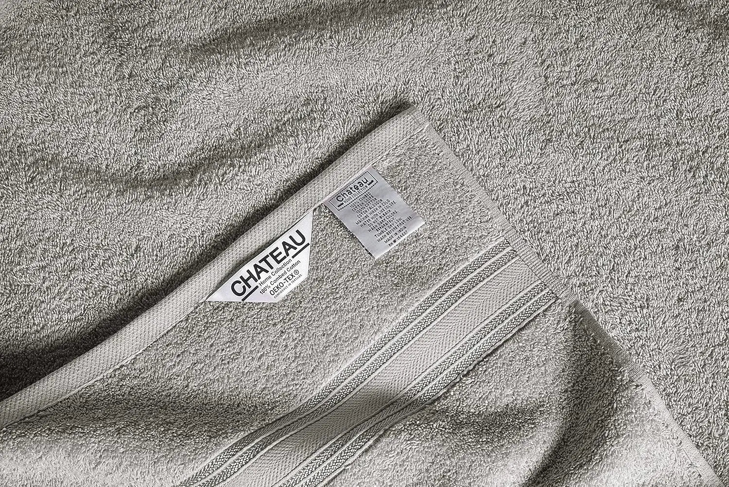 Chateau Home Luxurious 16 Piece Bath Towels Sets, (4 Bath Towels, 4 Hand Towels, 8 Wash Cloths) Low Lint, Bathroom Towel Sets 600 GSM, Durable, Highly Absorbent, Extra Large Bath Towels -Light Grey