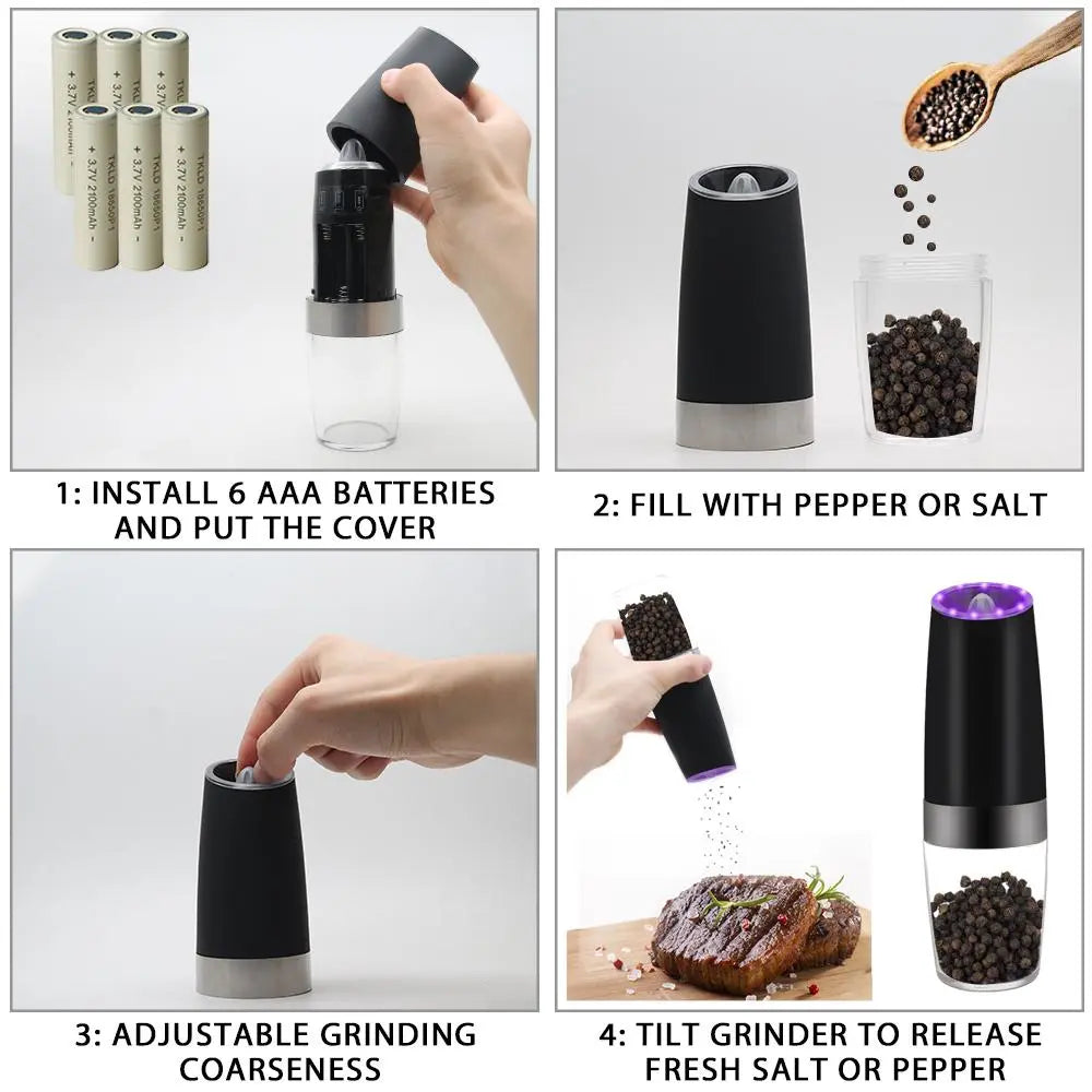 Electric Gravity Sensor Automatic Pepper Grinder - Effortless, Mess-Free Seasoning