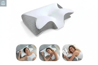 Contoured memory foam cervical pillow showing ergonomic shape and support for back and side sleeping