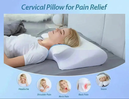 Woman sleeping on ergonomic memory foam cervical pillow designed for neck and spine support