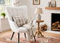 White faux leather wingback accent chair with high back and padded seat for living room 