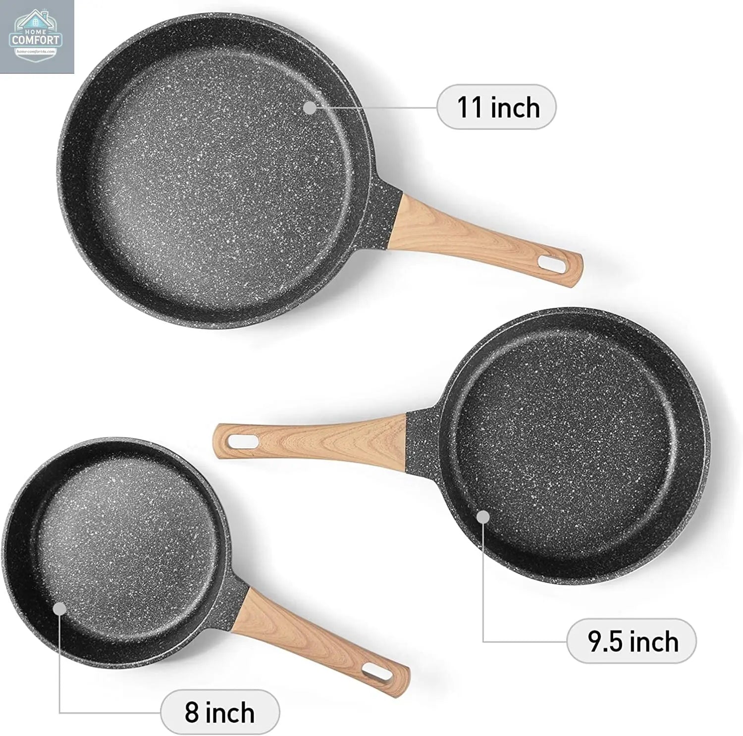 Frying Pans Nonstick, Induction Frying Pan Set Granite Skillet Pans for Cooking Omelette Pan Cookware Set with Heat-Resistant Handle, Christmas Gift for Women (8" &9.5" &11")