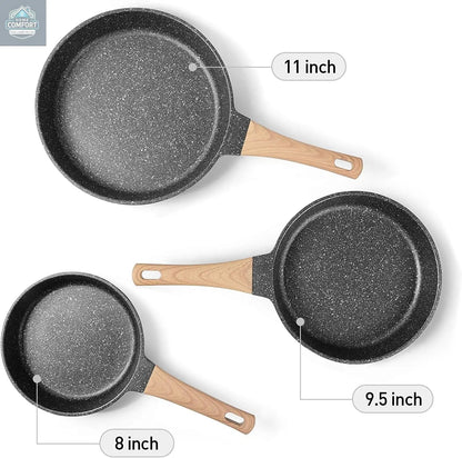 Frying Pans Nonstick, Induction Frying Pan Set Granite Skillet Pans for Cooking Omelette Pan Cookware Set with Heat-Resistant Handle, Christmas Gift for Women (8" &9.5" &11")