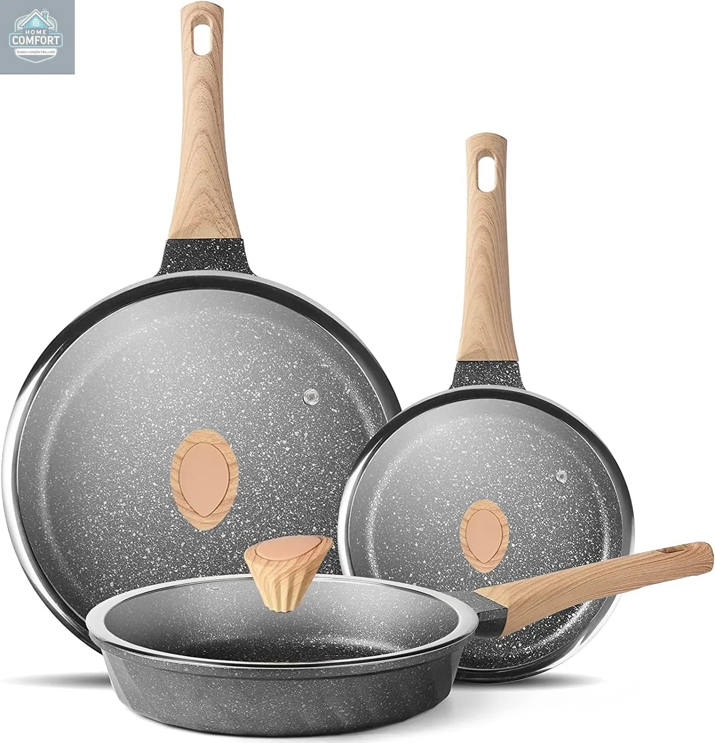 Frying Pans Nonstick, Induction Frying Pan Set Granite Skillet Pans for Cooking Omelette Pan Cookware Set with Heat-Resistant Handle, Christmas Gift for Women (8" &9.5" &11")