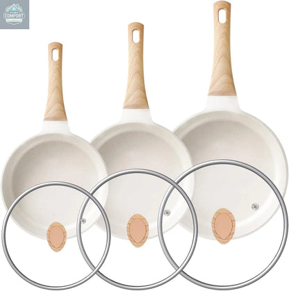 Frying Pans Nonstick, Induction Frying Pan Set Granite Skillet Pans for Cooking Omelette Pan Cookware Set with Heat-Resistant Handle, Christmas Gift for Women (8" &9.5" &11")