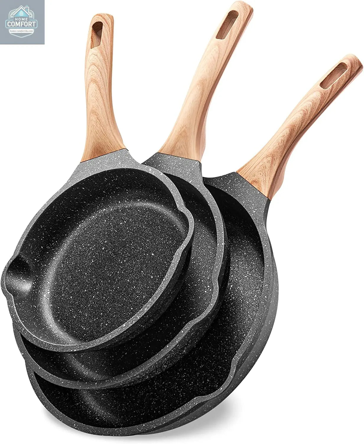 Frying Pans Nonstick, Induction Frying Pan Set Granite Skillet Pans for Cooking Omelette Pan Cookware Set with Heat-Resistant Handle, Christmas Gift for Women (8" &9.5" &11")