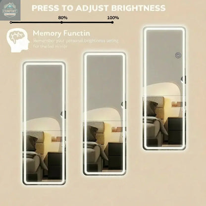 Full length LED mirror with dimmable brightness control and memory lighting function demonstration
