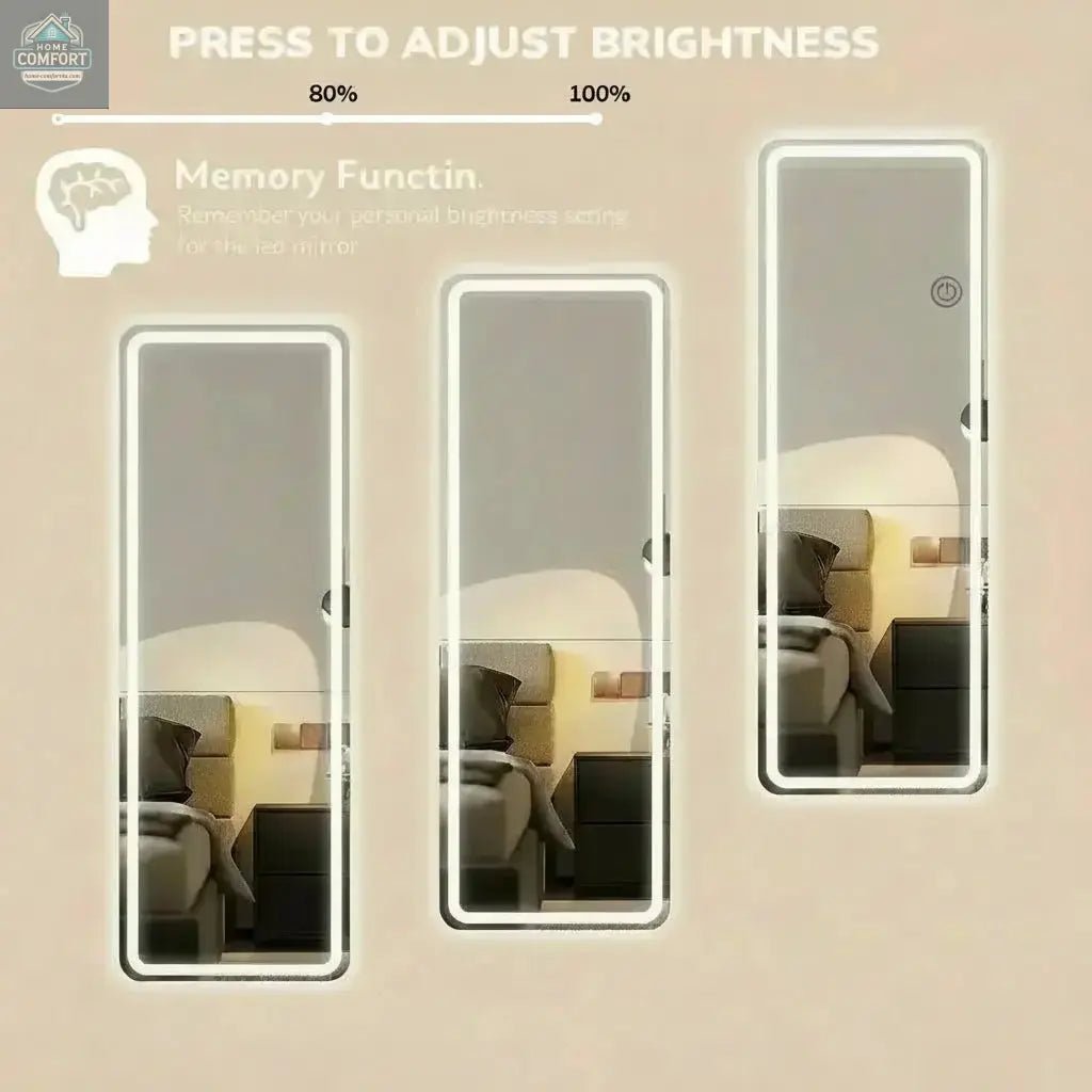 Full length LED mirror with dimmable brightness control and memory lighting function demonstration
