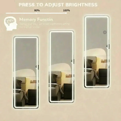 Full length LED mirror with dimmable brightness control and memory lighting function demonstration
