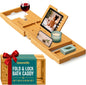 Luxury Bamboo Bathtub Caddy Tray - Adjustable Natural Wood Bath Tub Organizer with Wine Holder, Cup Placement, Soap Dish, Book Space & Phone Slot for Spa, Bathroom & Shower - 