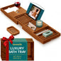 Luxury Bamboo Bathtub Caddy Tray - Adjustable Natural Wood Bath Tub Organizer with Wine Holder, Cup Placement, Soap Dish, Book Space & Phone Slot for Spa, Bathroom & Shower - 