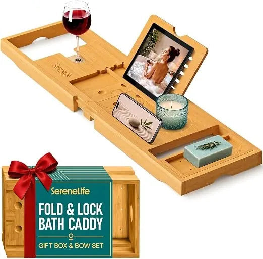 Luxury Bamboo Bathtub Caddy Tray – Adjustable Bath Organizer with Wine, Book & Phone Holders Bless Your Heart & Home