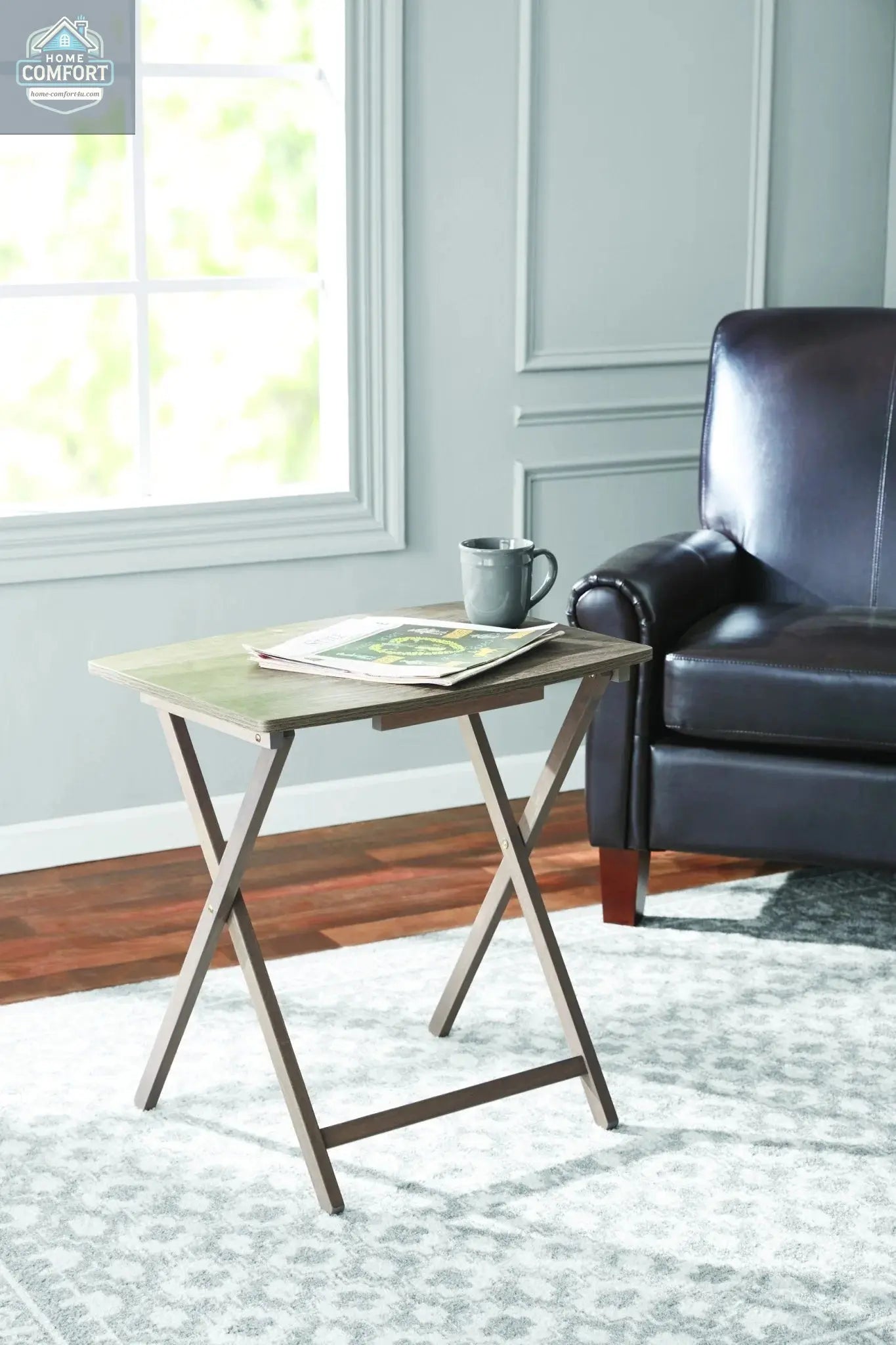 Mainstays Indoor Oversized Single Folding Tray Table, Rustic Gray, 26" X 23.6 X 17.7"