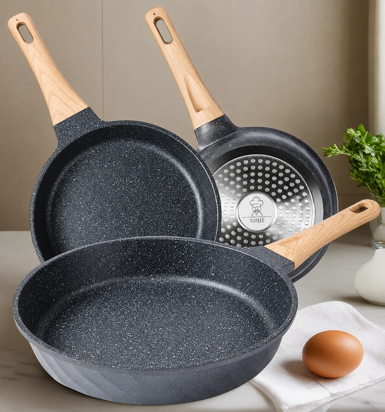 Nonstick Granite Frying Pan Set, 3-Piece Induction Skillets (8", 9.5" & 11") Bless Your Heart & Home
