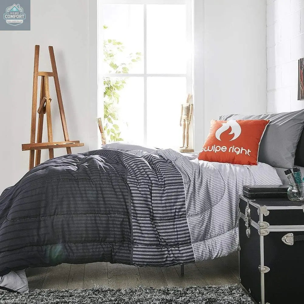 OCM Preferred Dorm Essentials Value Pack - 23 Piece Twin XL Set | Twin XL | Comforter, Sheets, Pad, Topper, Towels, Organization, Storage | Preston Black and Gray | Graphic Black, Gray and White
