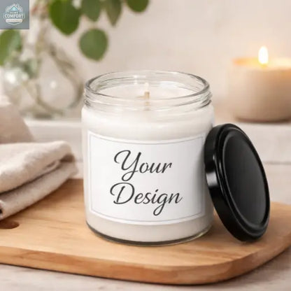 Personalized 9oz soy candle with custom label in reusable glass jar, clean-burning scented gift candle for home décor or personalized gifts