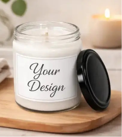 Personalized 9oz soy candle with custom label in reusable glass jar, clean-burning scented gift candle for home décor or personalized gifts
