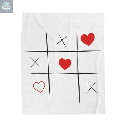 Personalized velveteen plush blanket with red hearts grid design for cozy home décor
