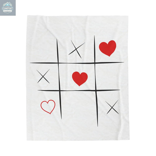 Personalized velveteen plush blanket with red hearts grid design for cozy home décor
