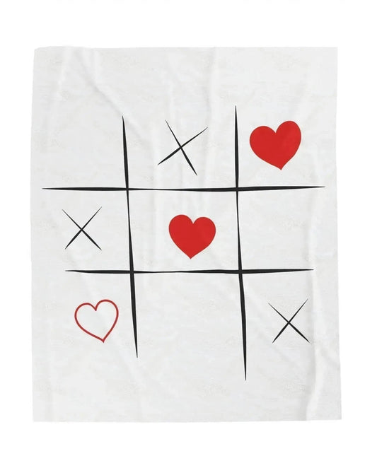 Personalized velveteen plush blanket with red hearts grid design for cozy home décor
