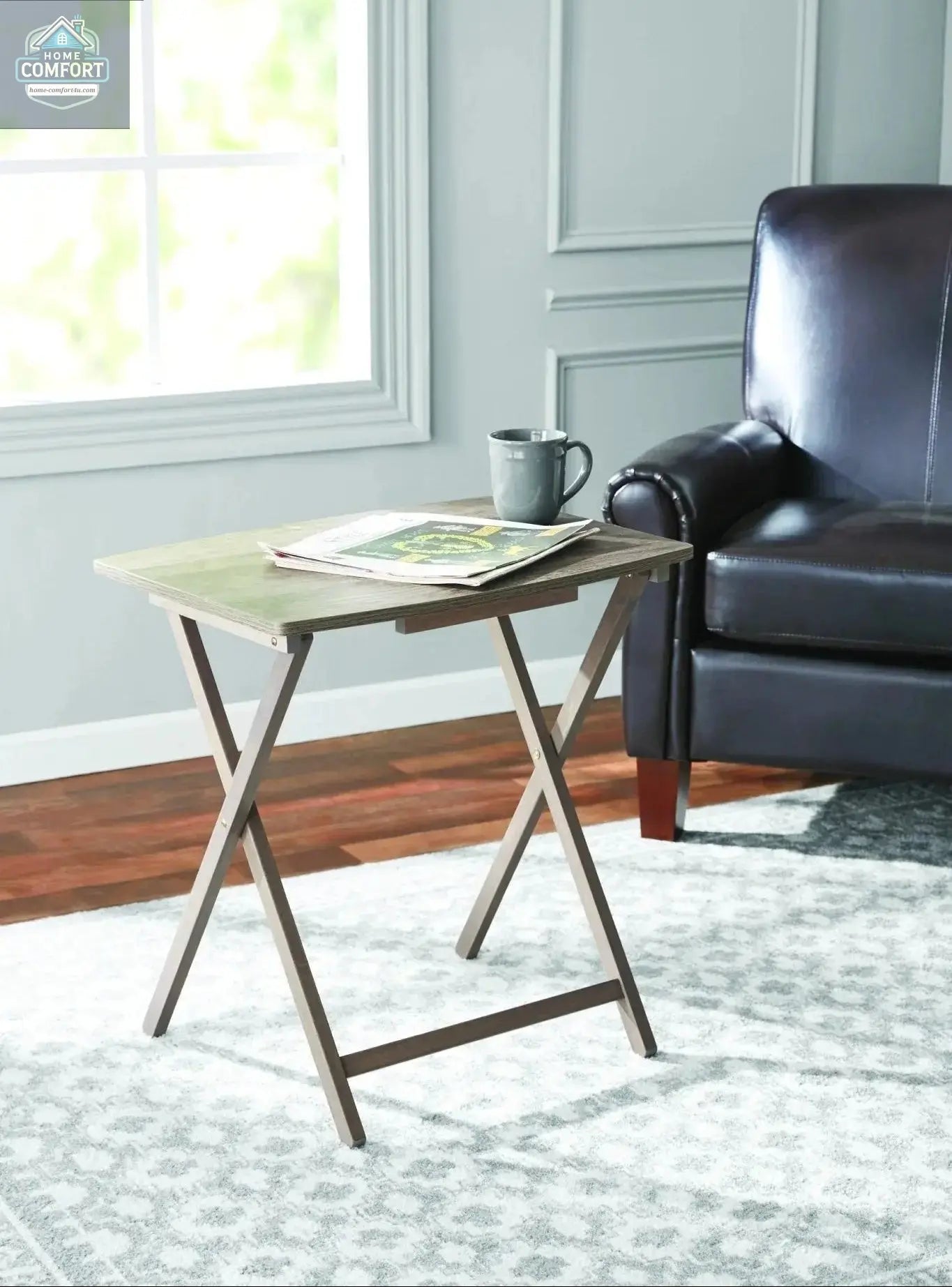 Mainstays Indoor Oversized Single Folding Tray Table, Rustic Gray, 26" X 23.6 X 17.7"