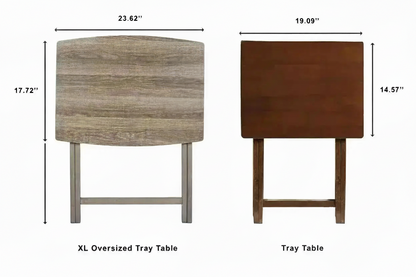 Size comparison of XL folding tray table versus standard tray table