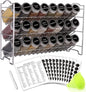 SWOMMOLY Spice Rack Organizer with 24 Empty Glass Spice Jars, 396 Spice Labels with Chalk Marker and Funnel Complete Set, for Countertop, Cabinet or Wall Mount, Silver