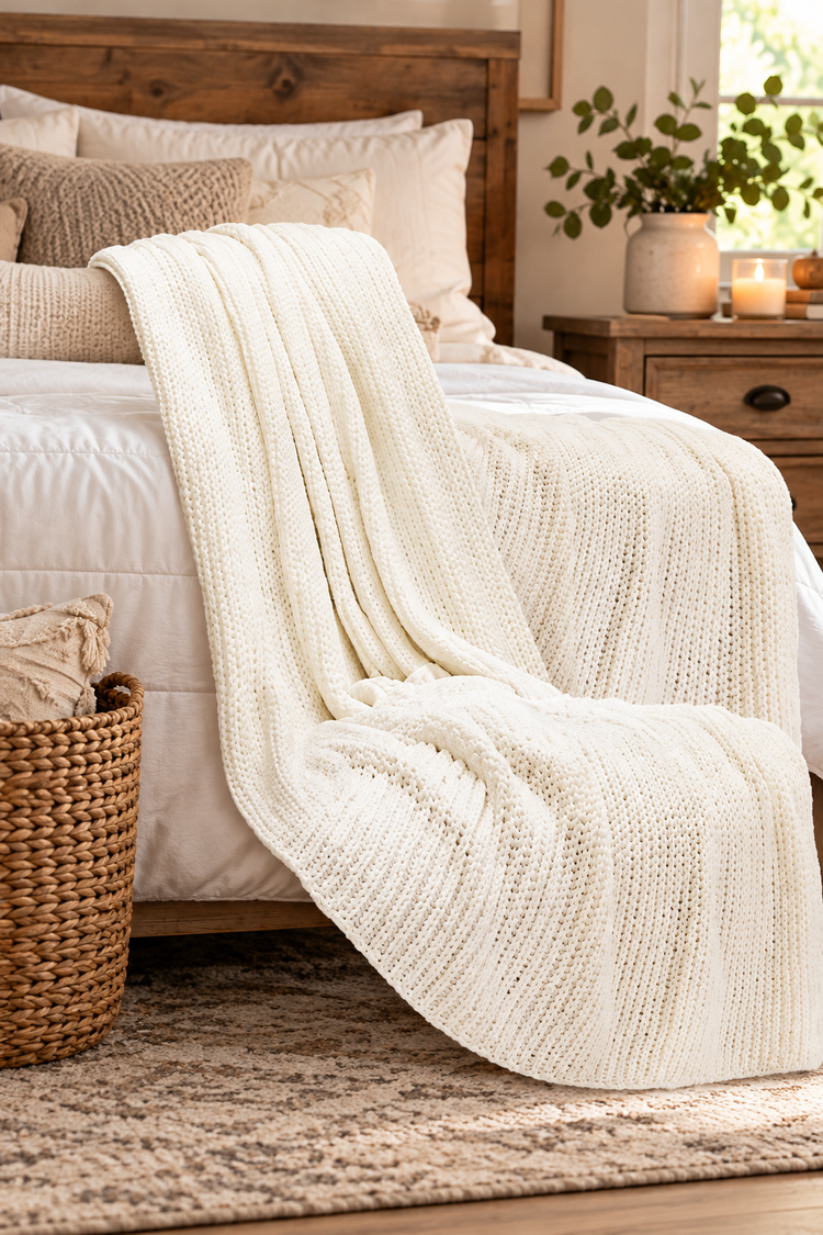Soft Plush Decorative Comfort Knit Chenille Throw Blanket 
