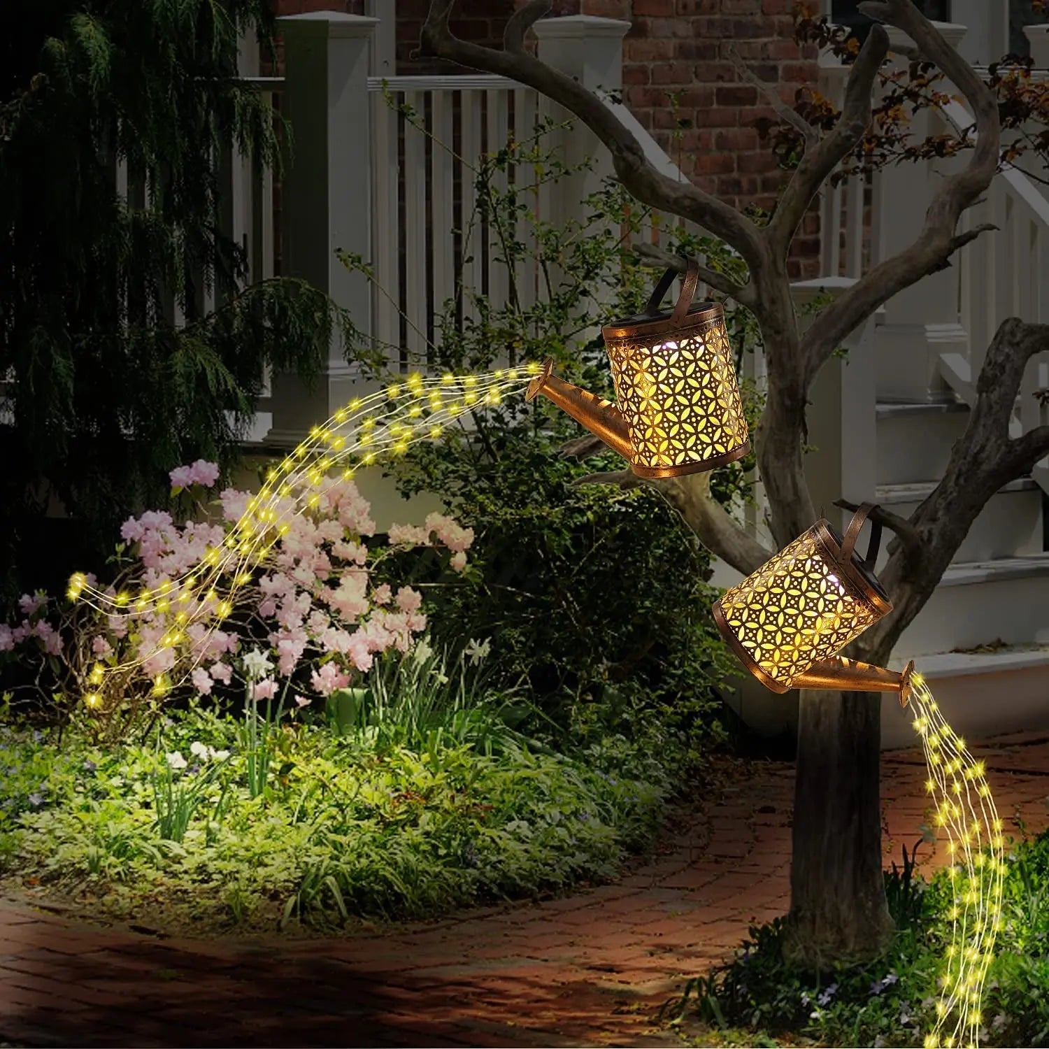 2 Pack Solar Watering Can with Lights,Solar Lanterns Outdoor Hanging Waterproof Garden Decor,Solar Lights Outdoor Garden Decorative,Retro Metal Solar Garden Lights Yard Decorations for Lawn Path Patio
