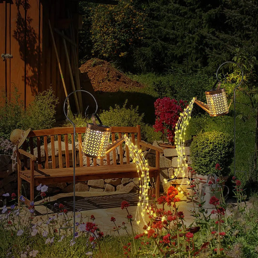 2 Pack Solar Watering Can with Lights,Solar Lanterns Outdoor Hanging Waterproof Garden Decor,Solar Lights Outdoor Garden Decorative,Retro Metal Solar Garden Lights Yard Decorations for Lawn Path Patio