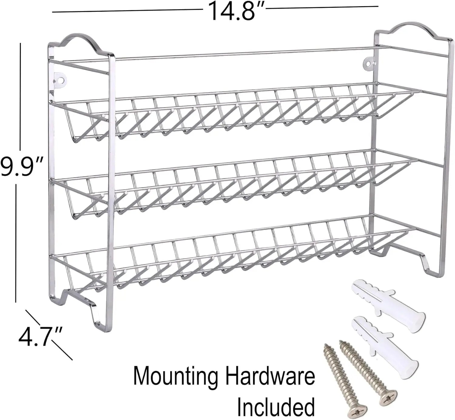 SWOMMOLY Spice Rack Organizer with 24 Empty Glass Spice Jars, 396 Spice Labels with Chalk Marker and Funnel Complete Set, for Countertop, Cabinet or Wall Mount, Silver