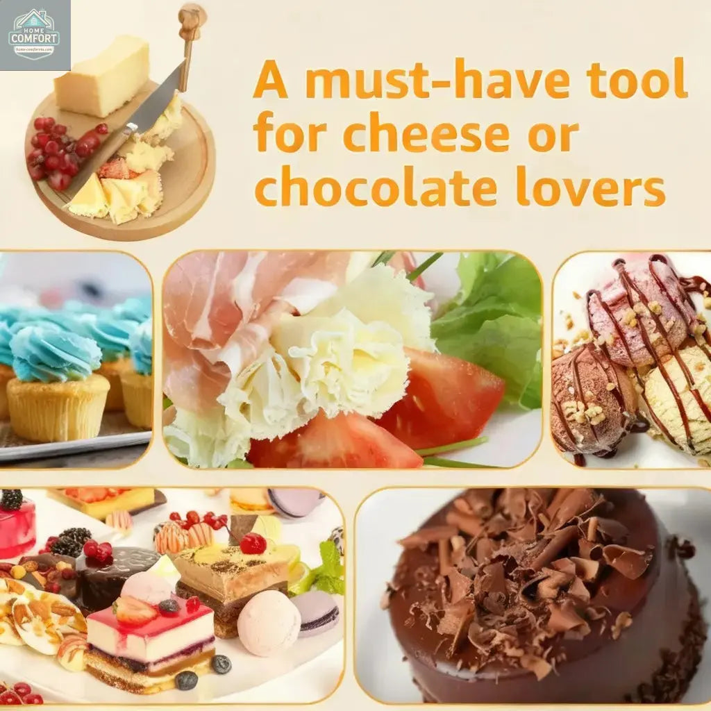 Handheld cheese curler used for chocolate desserts charcuterie boards and decorative food garnishing
