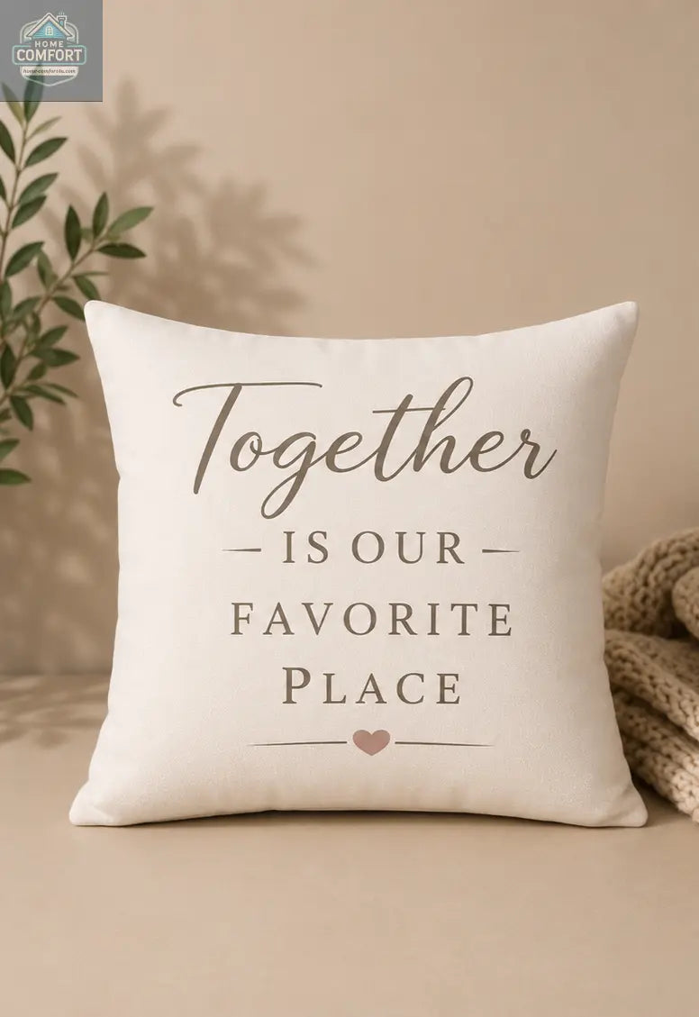 Together Is Our Favorite Place - Decorative Throw Pillow with 'Together is our favorite place' text on a beige background