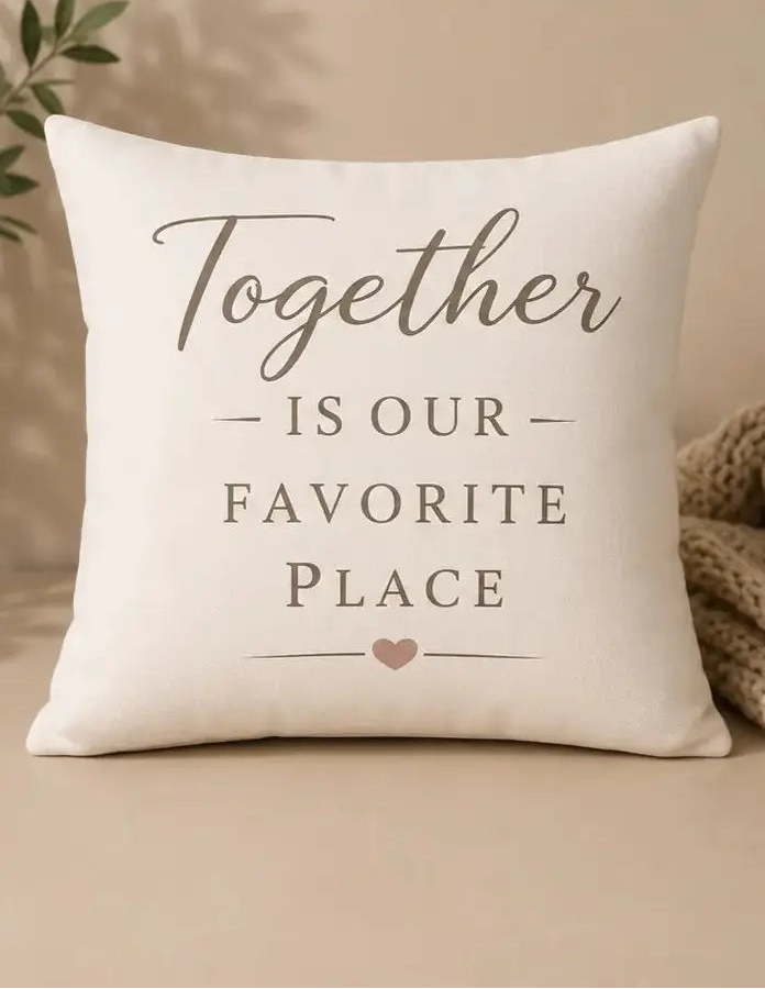 Together Is Our Favorite Place - Decorative Throw Pillow with 'Together is our favorite place' text on a beige background