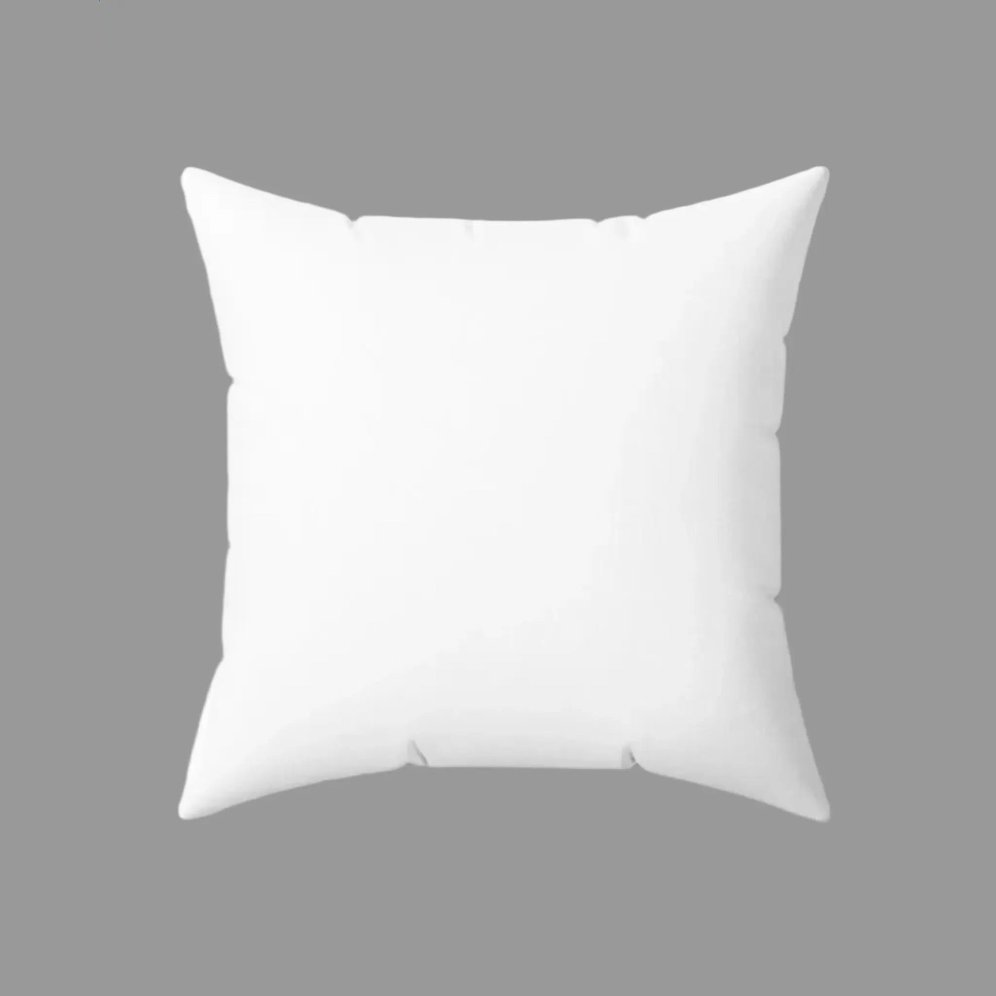 Back view of Together Is Our Favorite Place farmhouse decorative square throw pillow in neutral fabric