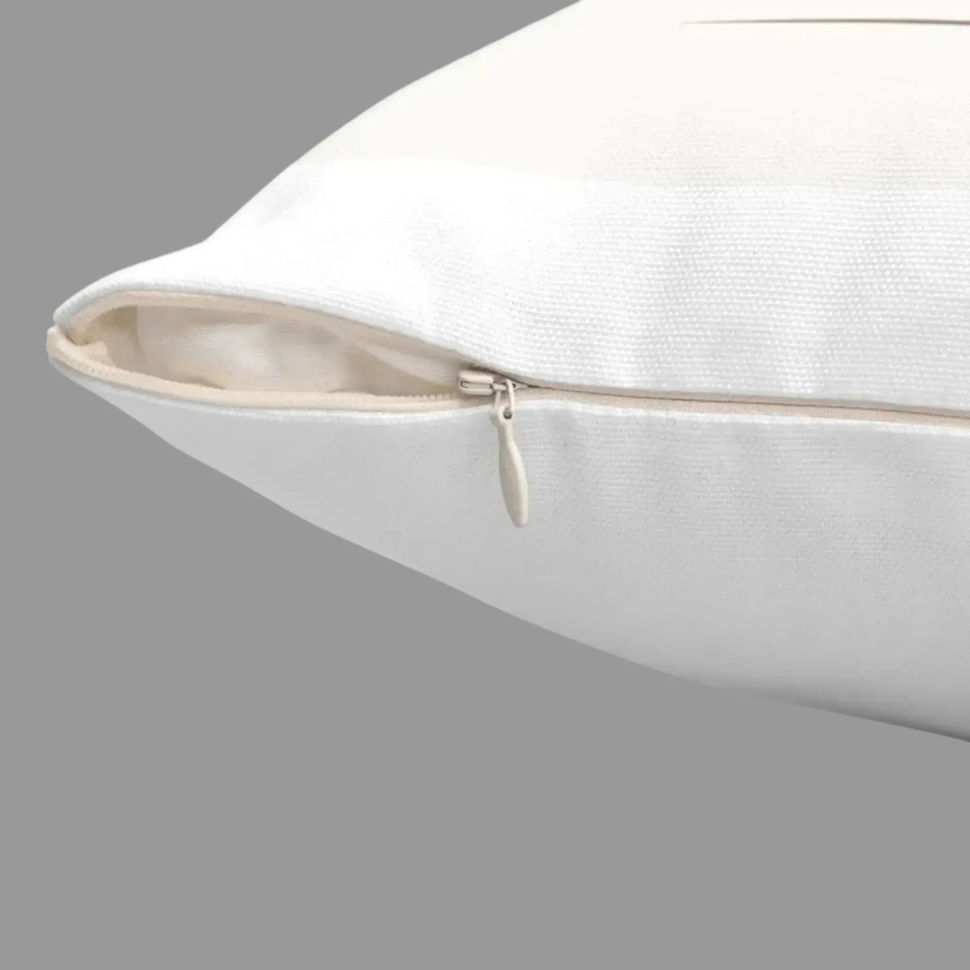 Back view of Together Is Our Favorite Place farmhouse decorative square throw pillow in neutral fabric
