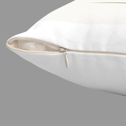 Back view of Together Is Our Favorite Place farmhouse decorative square throw pillow in neutral fabric
