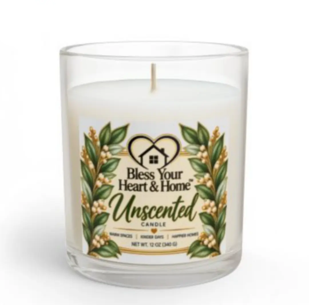 Unscented Glass Candle — "Bless Your Heart & Home" Decorative Home Candle (11 oz) Bless Your Heart & Home